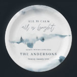 水彩の森の青ミニマルいクリスマスパーティー ペーパープレート<br><div class="desc">水彩の森ミニマルクリスマスパーソナライズされたパーティー紙プレート。冬エレガント青と白のデザイン。休日コレクシモダンョンのミニマル一部。</div>