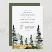 水彩の森の風景の山結婚の元気 招待状 (正面/裏面)