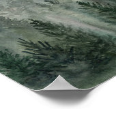 水彩の森の風景の霧の松の山 ポスター (角)