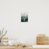 水彩の森の風景の霧の松の山 ポスター (キッチン)