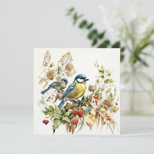 水彩の森の鳥と野生の果実 カード (スタンド正面)