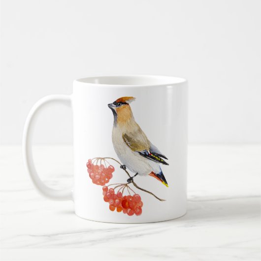 水彩の森の鳥 キレンジャク コーヒーマグカップ (左)