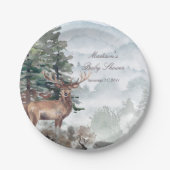 水彩の森の鹿のベビーシャワー ペーパープレート (正面)