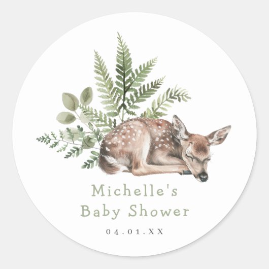 水彩の森の鹿 ベイビーシャワー ラウンドシール (正面)