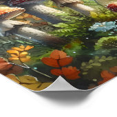 水彩の森キノコの葉の菌類の芸術 ポスター (角)