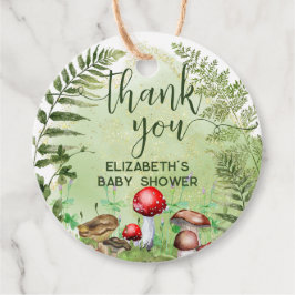 水彩の森シダのキノコの緑のスクリプト フェイバータグ