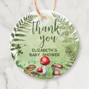 水彩の森シダのキノコの緑のスクリプト フェイバータグ