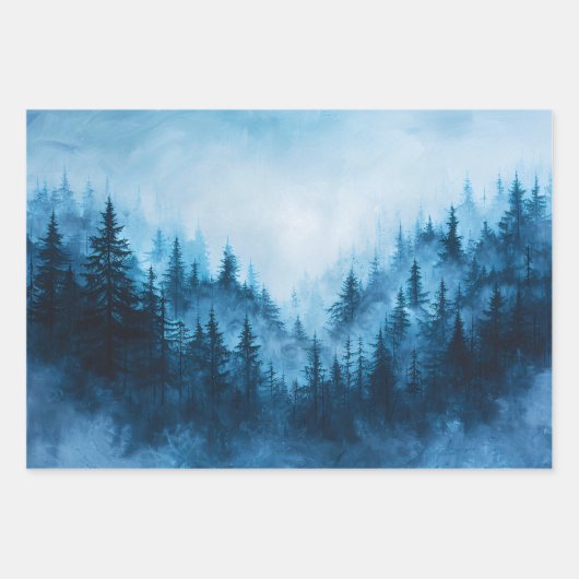 水彩の森ミスティ松の木のデコページ ラッピングペーパーシート (正面3)