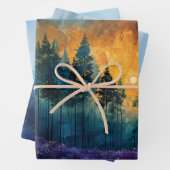 水彩の森ミスティ松の木のデコページ ラッピングペーパーシート (インサイチュ)