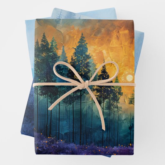 水彩の森ミスティ松の木のデコページ ラッピングペーパーシート (インサイチュ)