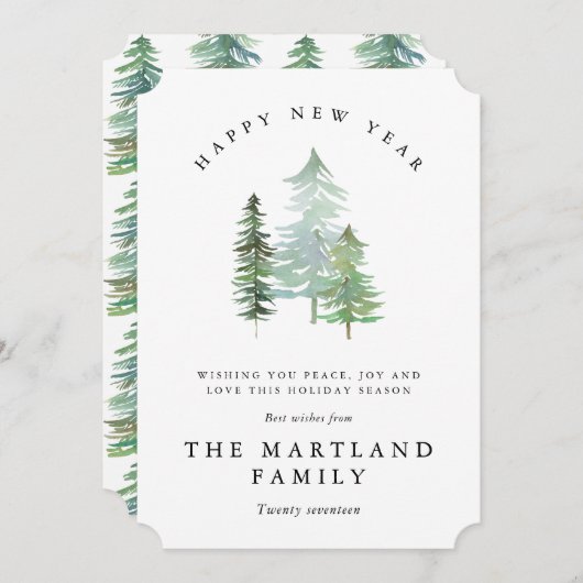 水彩の森林好きの新年。 シーズンカード (正面/裏面)