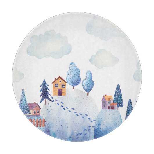 水彩の森：牧歌的な風景イラストレーション カッティングボード (正面)