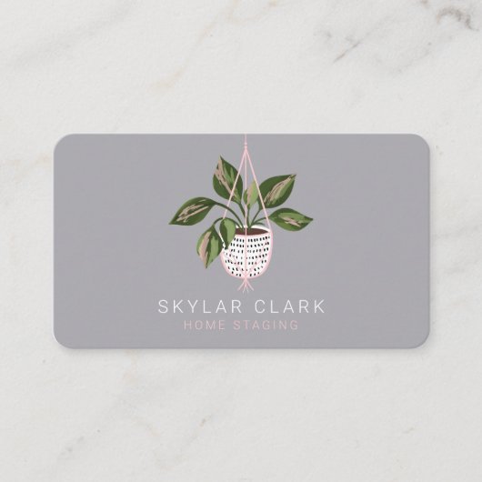 水彩の植ぶら下がった物カゴのホームステージング 名刺 (正面)