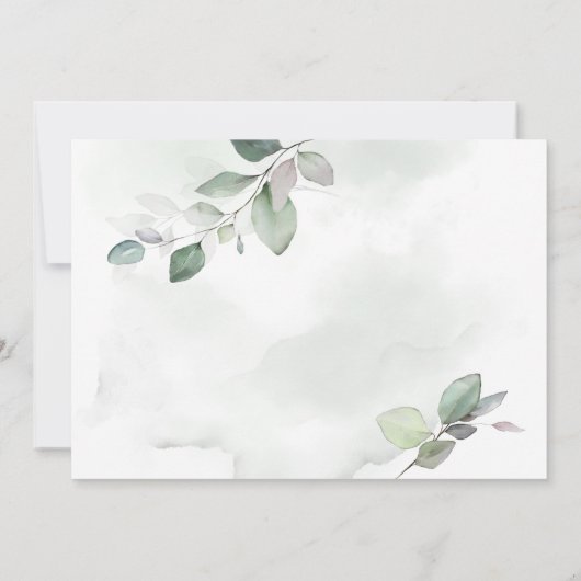 水彩の植物とメタリックゴールドのウェディング セーブザデート (裏面)