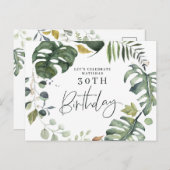 水彩の植物の30歳の誕生日パーティーの招待状 案内ポストカード (正面/裏面)
