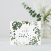 水彩の植物の30歳の誕生日パーティーの招待状 案内ポストカード (スタンド正面)