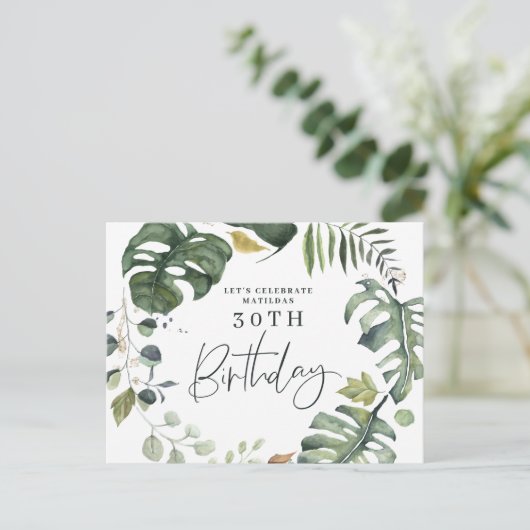 水彩の植物の30歳の誕生日パーティーの招待状 案内ポストカード (スタンド正面)