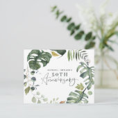 水彩の植物の50周年結婚記念日招待状 案内ポストカード (スタンド正面)