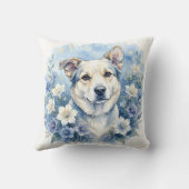 水彩の植物画風の花と犬の肖像画 クッション (裏面)