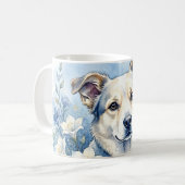 水彩の植物画風の花と犬の肖像画 コーヒーマグカップ (正面左)
