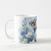 水彩の植物画風の花と犬の肖像画 コーヒーマグカップ (左)