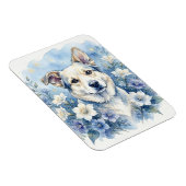 水彩の植物画風の花と犬の肖像画 マグネット (右側)