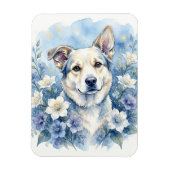 水彩の植物画風の花と犬の肖像画 マグネット (縦)