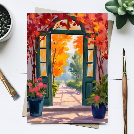 水彩の植物画 庭の門 ポストカード