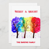 水彩の楽しいクリスマスツリー シーズンカード (正面/裏面)