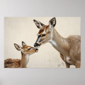 水彩の母鹿と子鹿の自然アート ポスター (正面)