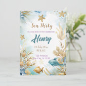 水彩の水中金ゴールド誕生日パーティー 招待状 (スタンド正面)