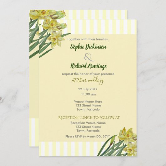 水彩の水仙の花の肖像画イラスト 招待状 (正面/裏面)