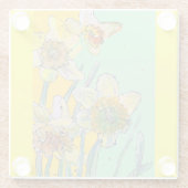 水彩の水仙の花 フローラル アクア イエロー ガラスコースター (裏面)