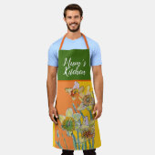 水彩の水彩イエローオレンジメンズキッチン エプロン (着用した状態)