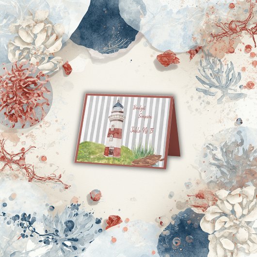 水彩の沿岸灯台ゲスト用シーティングカード サンキューカード