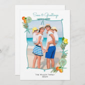 水彩の海とグリーティング クリスマス写真 シーズンカード (正面/裏面)