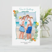 水彩の海とグリーティング クリスマス写真 シーズンカード (スタンド正面)