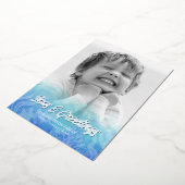 水彩の海とグリーティング シルバー箔 箔シーズンカード (回転した状態)