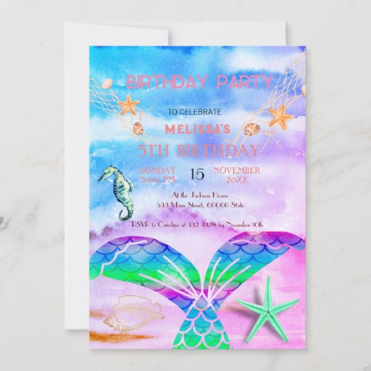 水彩の海の動物の誕生日パーティー招待状 招待状 (正面)