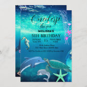 水彩の海の動物の誕生日パーティー招待状 招待状 (正面/裏面)