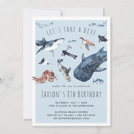 水彩の海 | 誕生日パーティー招待状 (正面)