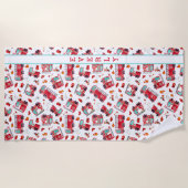 水彩の消防車の子パーソナライズされた供 ビーチタオル (正面)