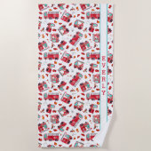 水彩の消防車の子パーソナライズされた供 ビーチタオル (正面)