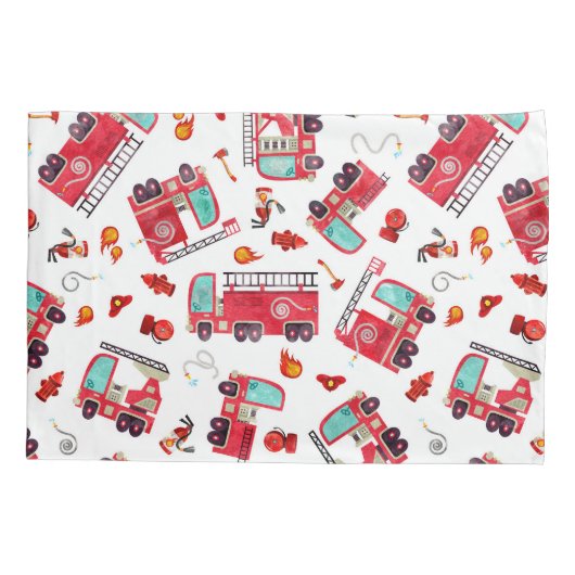 水彩の消防車の子パーソナライズされた供 枕カバー (裏面)