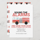 水彩の消防車の誕生日パーティーへの招待 招待状 (正面/裏面)