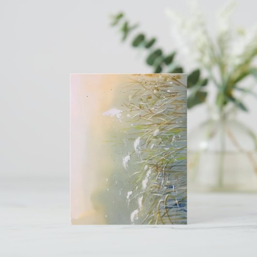 水彩の湿地の草に雪が積もった雪 シーズンカード (スタンド正面)