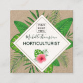 水彩の熱帯の葉パーソナライズされた スクエア名刺 (正面)