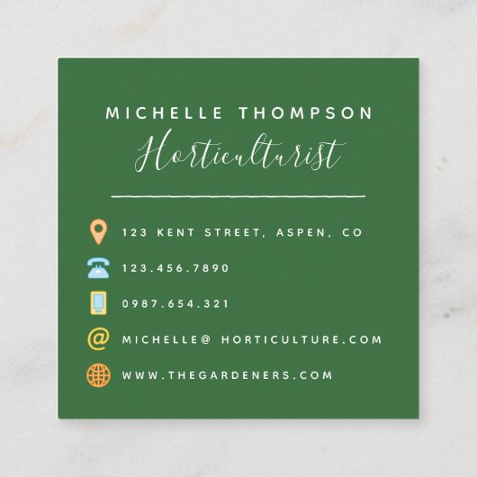 水彩の熱帯の葉パーソナライズされた スクエア名刺 (裏面)