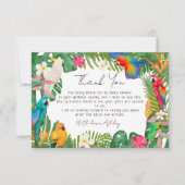 水彩の熱帯フローラのパロッツの赤ちゃんシャワー サンキューカード (正面)