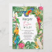 水彩の熱帯フローラパロット2回目の誕生日 招待状 (正面)